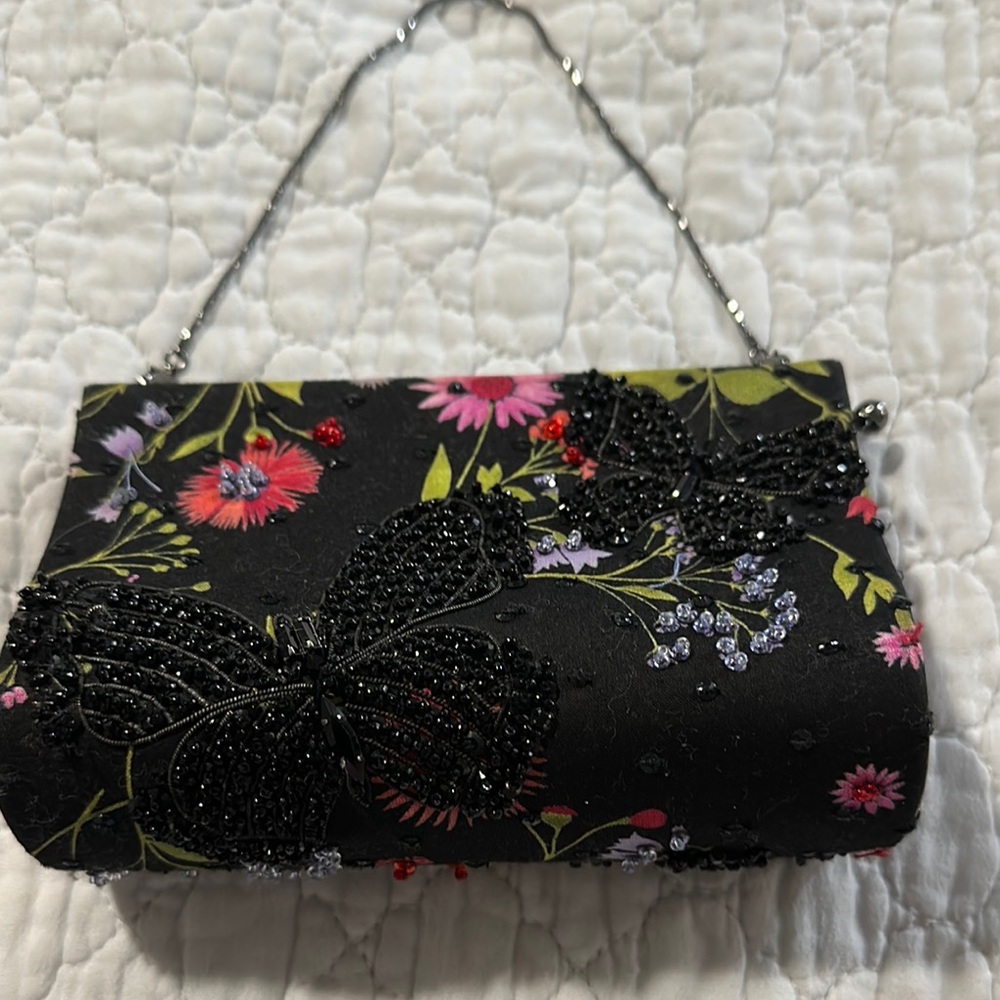 Badgley Mischka Floral Black Beaded Women's Evening Bag